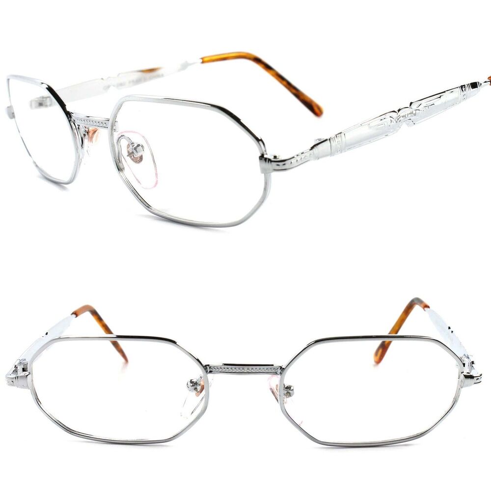 Genuine Vintage Optical Octagonal Silver Eye Glasses Metal Frames